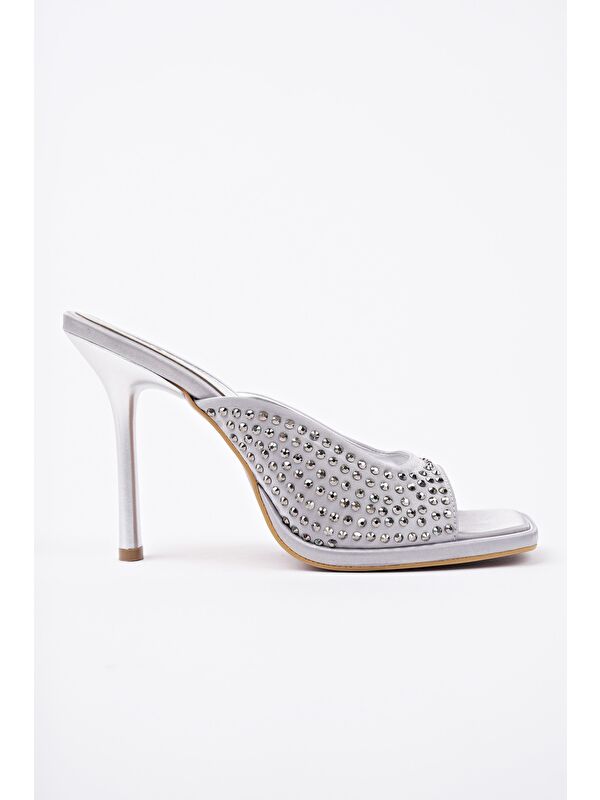 PUJA Küt Burun İnce Topuklu Taşlı Kadın Topuklu Terlik - Görsel 3