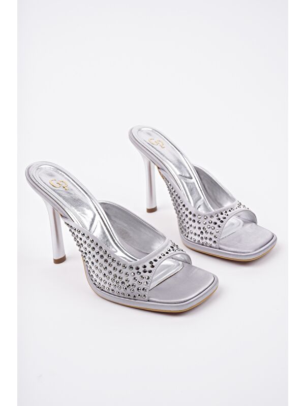 PUJA Küt Burun İnce Topuklu Taşlı Kadın Topuklu Terlik - Görsel 4