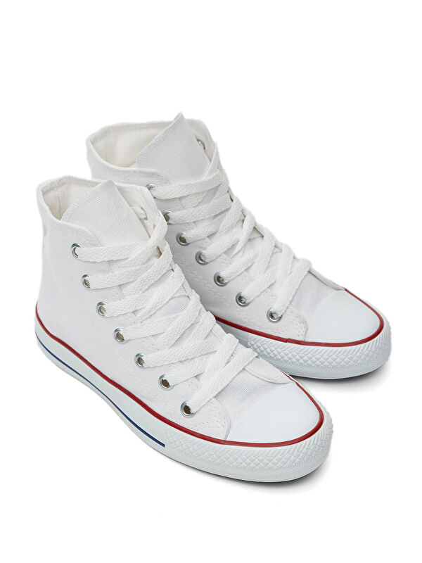 Unisex Beyaz Rahat Kalıp Bağcıklı Uzun Spor Ayakkabı - Görsel 4