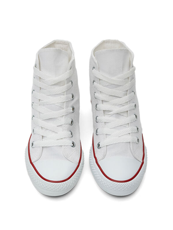 Unisex Beyaz Rahat Kalıp Bağcıklı Uzun Spor Ayakkabı - Görsel 5