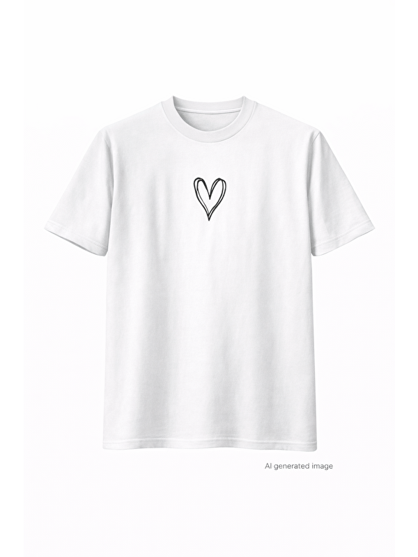 Jane's Unisex Bisiklet Yaka Baskılı Oversize T-Shirt - Beyaz