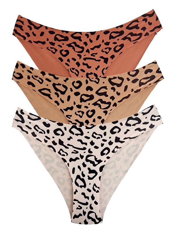 Cottonhill Basic Desenli Lazer Kesim Kadın Bikini Külot 3'Lü Paket-2
