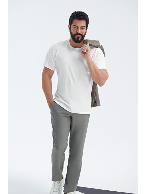 AC&Co / Altınyıldız Classics Erkek Gri Slim Fit Dar Kesim Beli Bağlamalı Yan Cep Gofre Desenli Pantolon