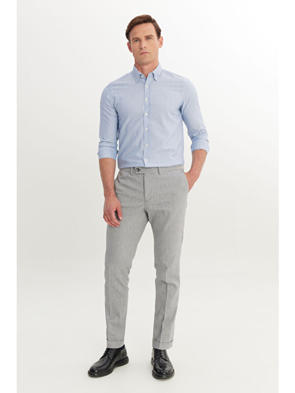 Altınyıldız Classics Erkek Gri Pamuklu Slim Fit Dar Kesim Yan Cepli Diagonal Desenli Casual Pantolon