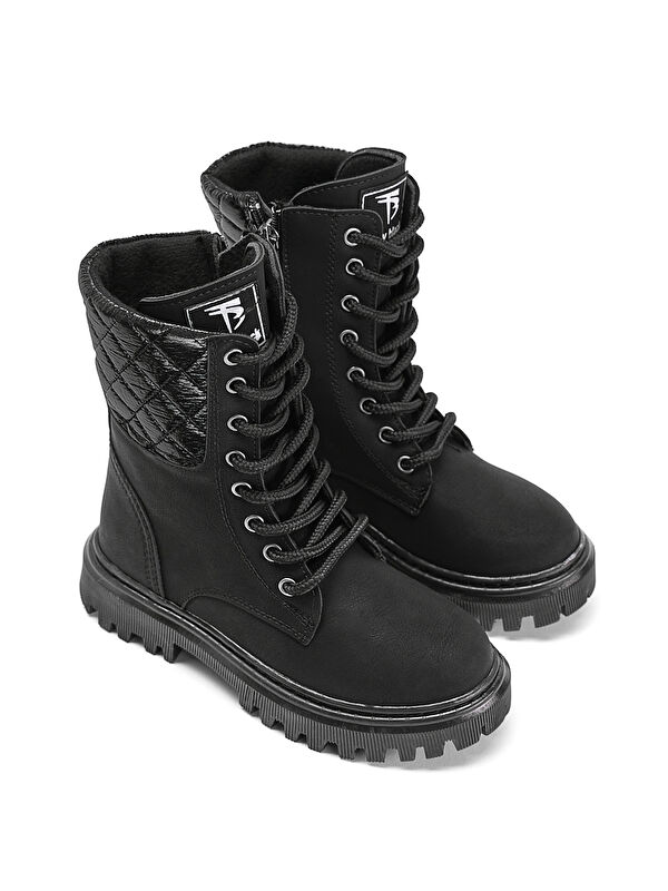 Kız Çocuk Siyah Termo Taban Kapitone Detaylı Bağcıklı ve Fermuarlı Uzun Bot - Görsel 3