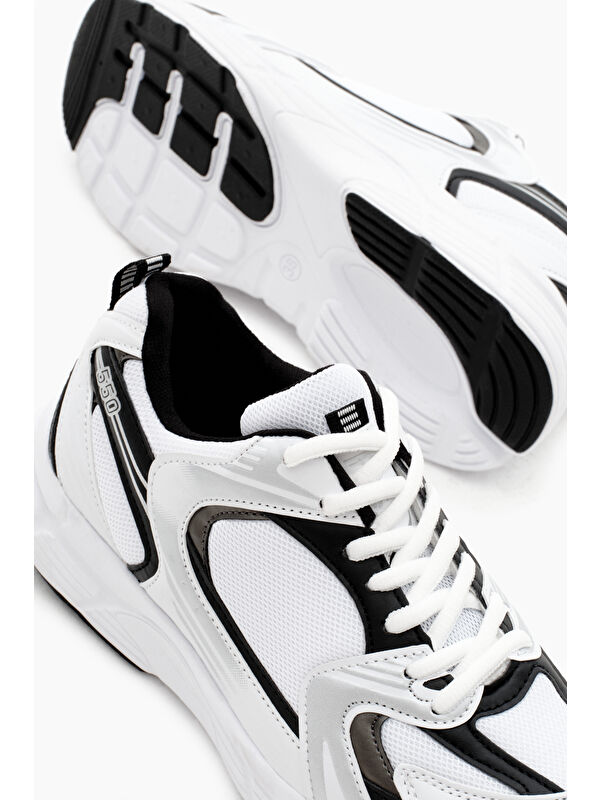 Unisex Beyaz Rahat Kalıp Faylon Taban Bağcıklı Spor Ayakkabı - Görsel 4