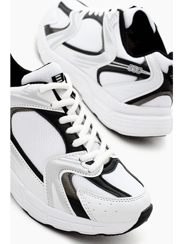 Unisex Beyaz Rahat Kalıp Faylon Taban Bağcıklı Spor Ayakkabı - Görsel 5