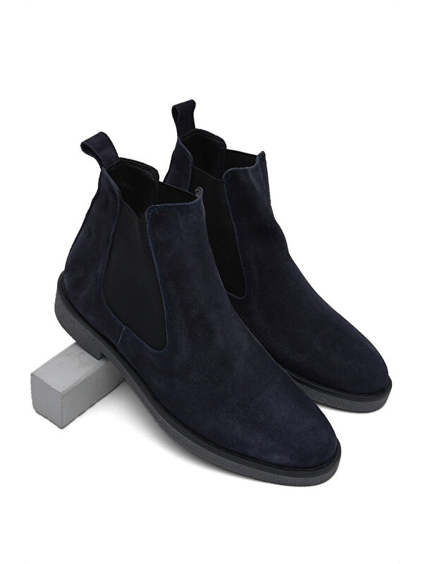 Erkek Lacivert Süet Rahat Kalıp Hakiki Süet Lastikli Bot - Görsel 6