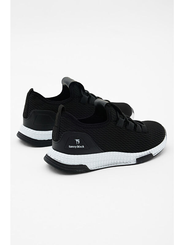 Çocuk Unisex Siyah Beyaz Rahat Kalıp Lastik Bağcıklı Spor Ayakkabı - Görsel 5