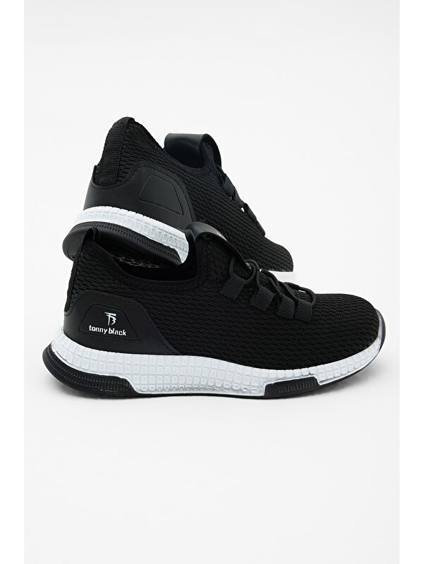 Çocuk Unisex Siyah Beyaz Rahat Kalıp Lastik Bağcıklı Spor Ayakkabı - Görsel 6