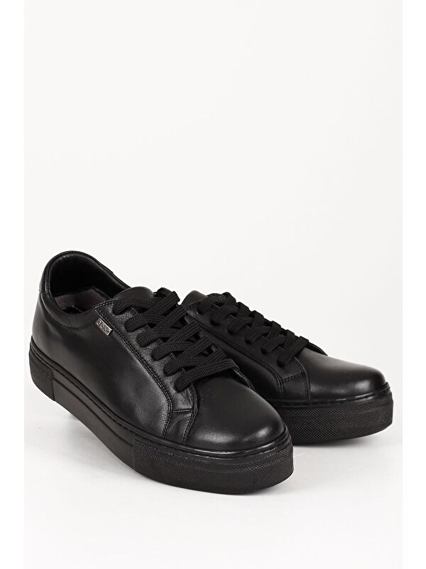 Hakiki Deri Yuvarlak Burun Dolgu Taban Bağcıklı Kadın Sneaker 24240 - Görsel 3