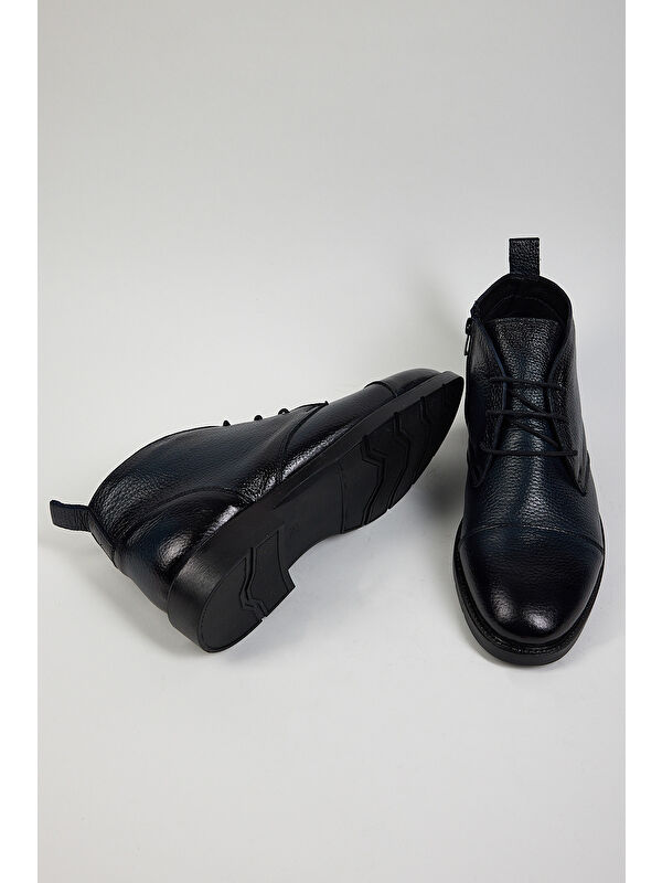 Erkek Lacivert Rahat Kalıp Hakiki Deri Bağcıklı ve Fermuarlı Bot - Görsel 3