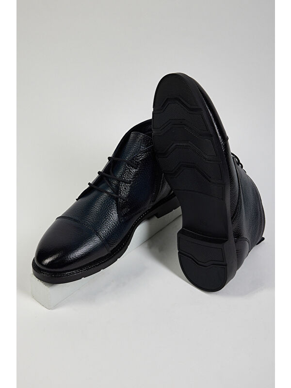 Erkek Lacivert Rahat Kalıp Hakiki Deri Bağcıklı ve Fermuarlı Bot - Görsel 5