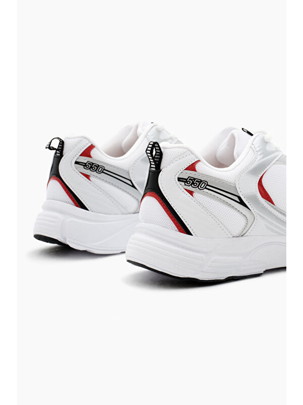 Unisex Beyaz Kırmızı Rahat Kalıp Faylon Taban Bağcıklı Spor Ayakkabı - Görsel 6
