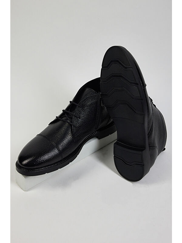 Erkek Siyah Rahat Kalıp Hakiki Deri Bağcıklı ve Fermuarlı Bot - Görsel 5