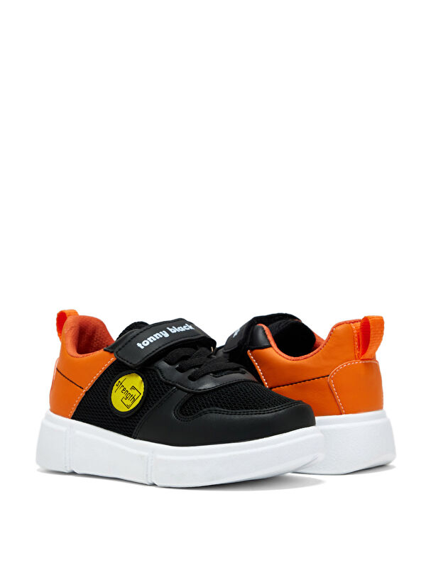 Çocuk Unisex Siyah Portakal Rahat Kalıp Cırtlı Ayakkabı - Görsel 3