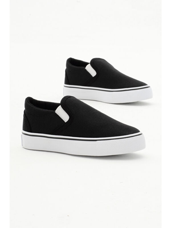 Çocuk Unisex Siyah Kauçuk Taban Keten Lastikli Spor Ayakkabı - Görsel 4