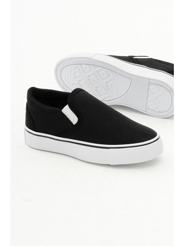 Çocuk Unisex Siyah Kauçuk Taban Keten Lastikli Spor Ayakkabı - Görsel 5