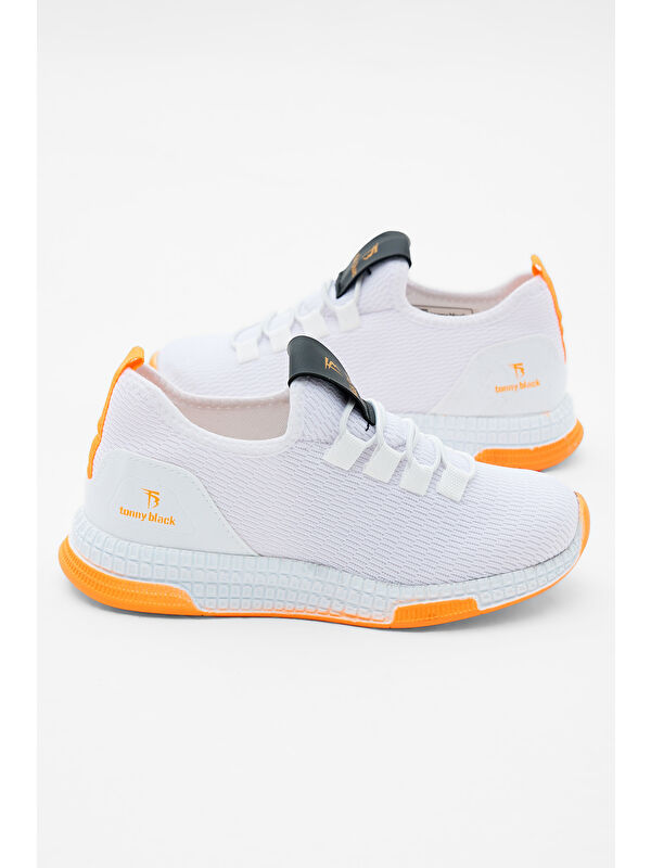 Çocuk Unisex Beyaz Oranj Rahat Kalıp Lastik Bağcıklı Spor Ayakkabı - Görsel 4