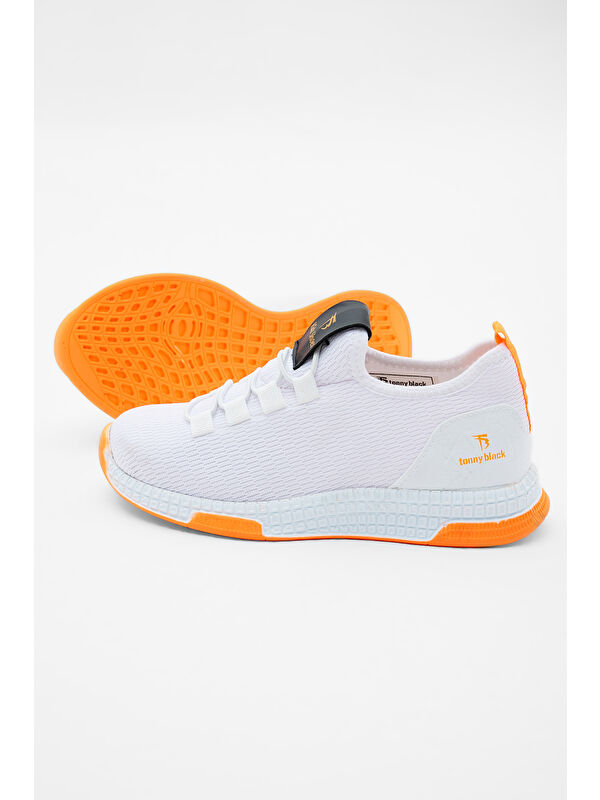 Çocuk Unisex Beyaz Oranj Rahat Kalıp Lastik Bağcıklı Spor Ayakkabı - Görsel 5