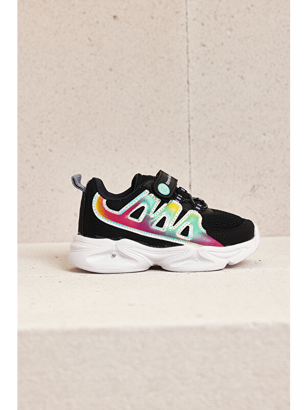 Çocuk Unisex Siyah Lila Rahat Kalıp Işıklı Cırtlı Ayakkabı - Görsel 5