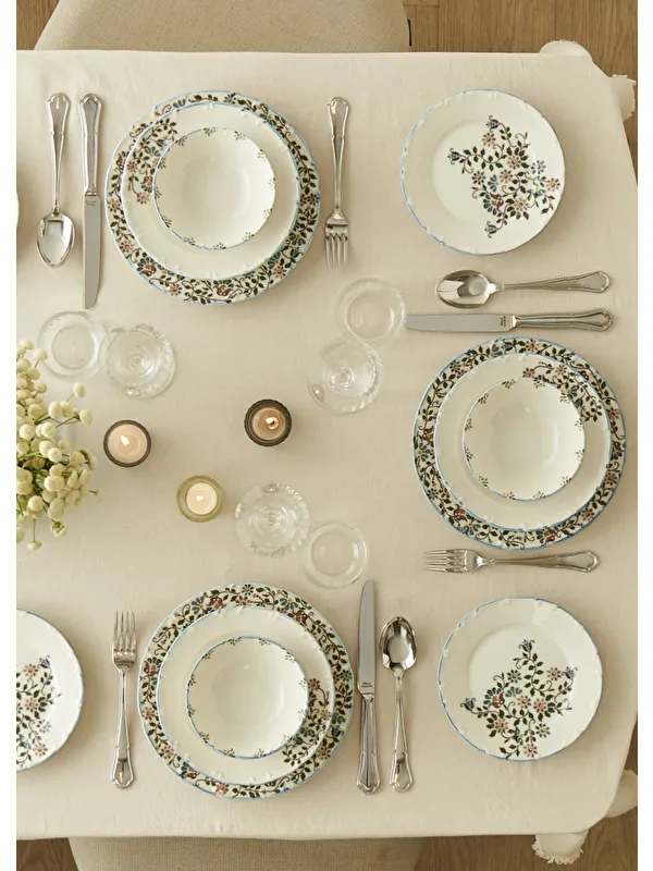 Bella Maison Vintage Porselen 24 Parça 6 Kişilik Yemek Takımı Mavi