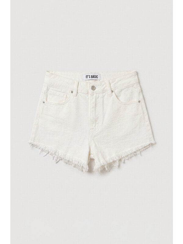 It's Basic Kadın Kırık Beyaz 7s6-101 Mini Paça Püsküllü Denim Şort
