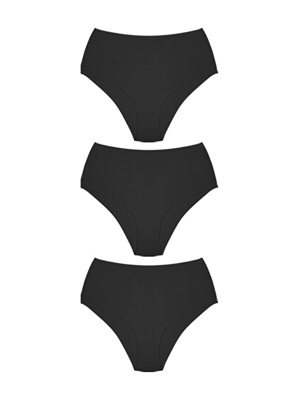 Cottonhill Yüksek Bel Basic Lazer Kesim Bikini Külot 3'Lü Paket - 5