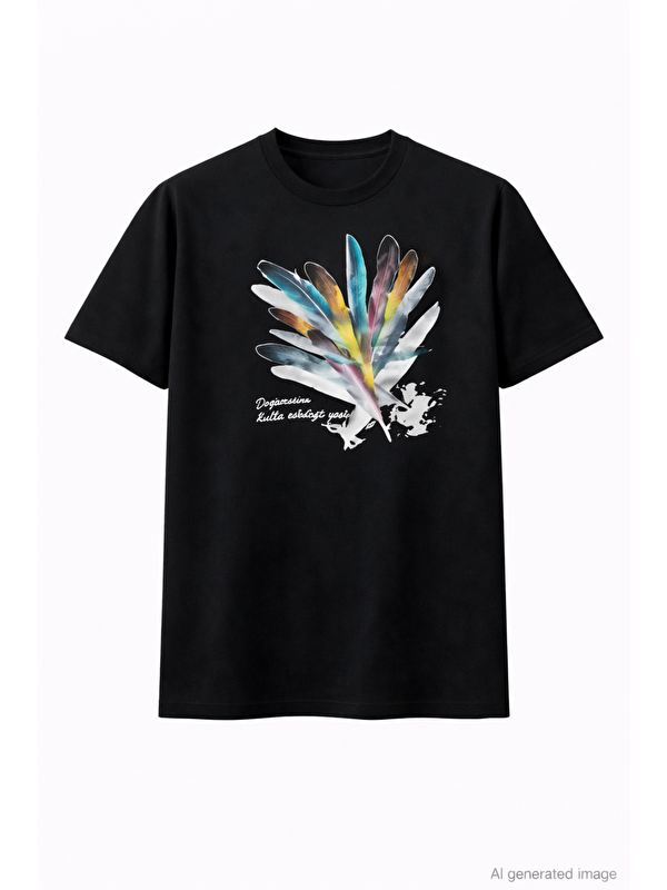 Jane's Unisex Bisiklet Yaka Baskılı Oversize T-Shirt - Siyah