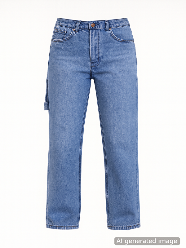 Wikiland Mavi Geniş Paça Beli Lastikli Kız Çocuk Jean Pantolon 20496