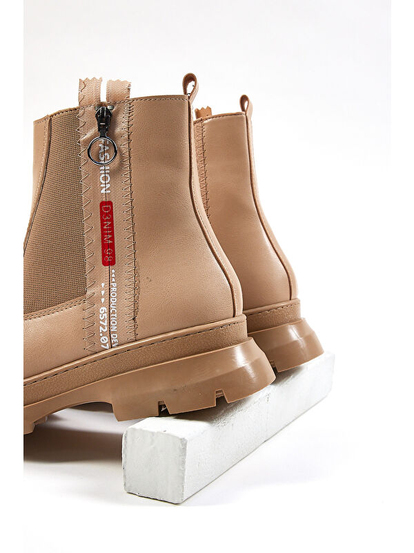 Kadın Nude Cilt Kalın Termo Taban Çift Fermuarlı Lastikli Bot - Görsel 4