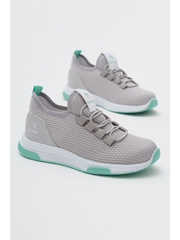 Çocuk Unisex Gri Yeşil Rahat Kalıp Lastik Bağcıklı Spor Ayakkabı - Görsel 4