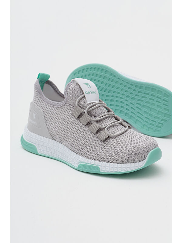 Çocuk Unisex Gri Yeşil Rahat Kalıp Lastik Bağcıklı Spor Ayakkabı - Görsel 5