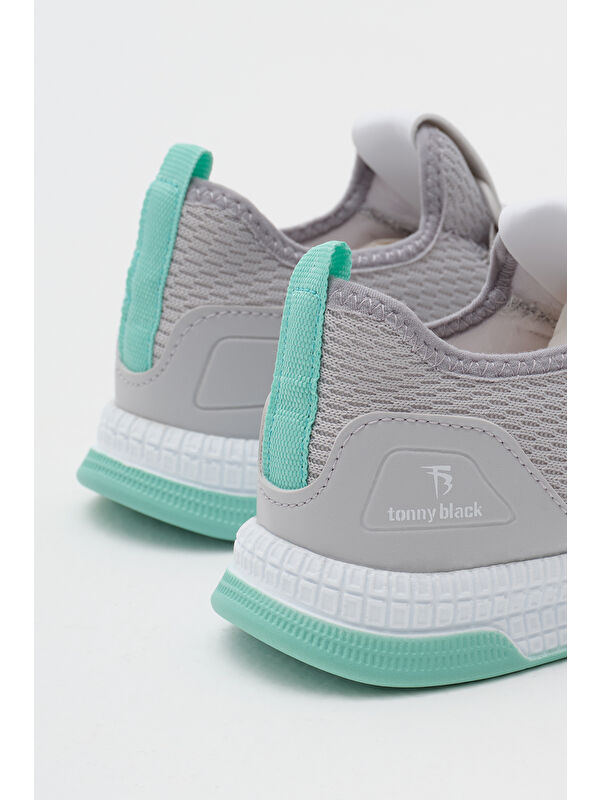 Çocuk Unisex Gri Yeşil Rahat Kalıp Lastik Bağcıklı Spor Ayakkabı - Görsel 6