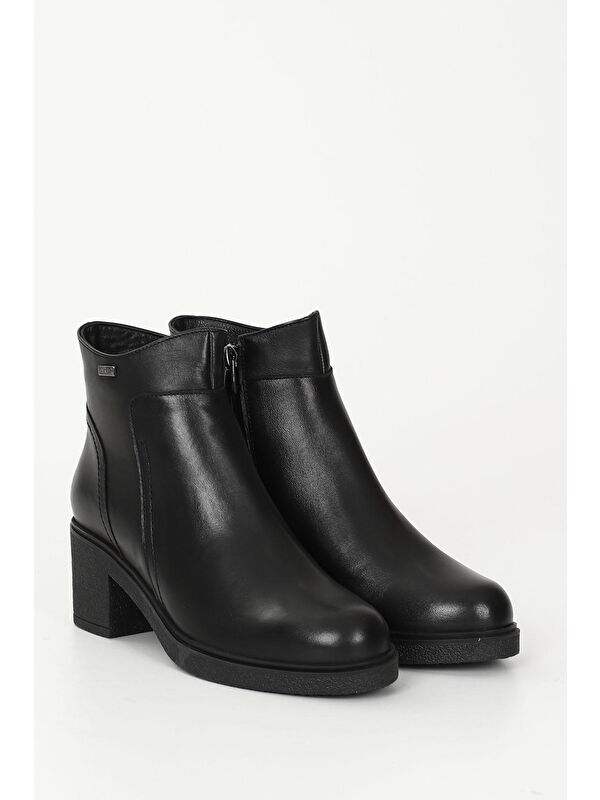 SİYAH Hakiki Deri Yuvarlak Burun Fermuarlı Kadın Günlük Bot 52423 - Görsel 3