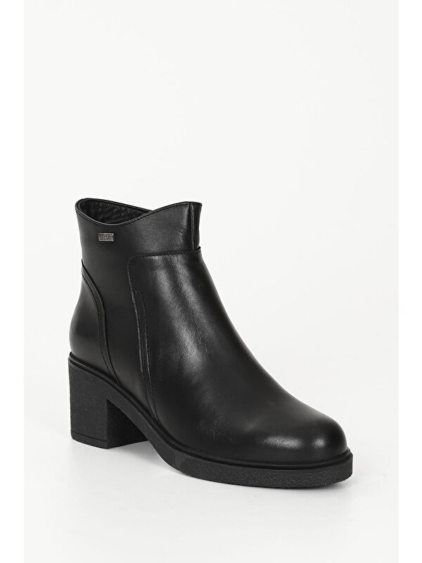 SİYAH Hakiki Deri Yuvarlak Burun Fermuarlı Kadın Günlük Bot 52423 - Görsel 6