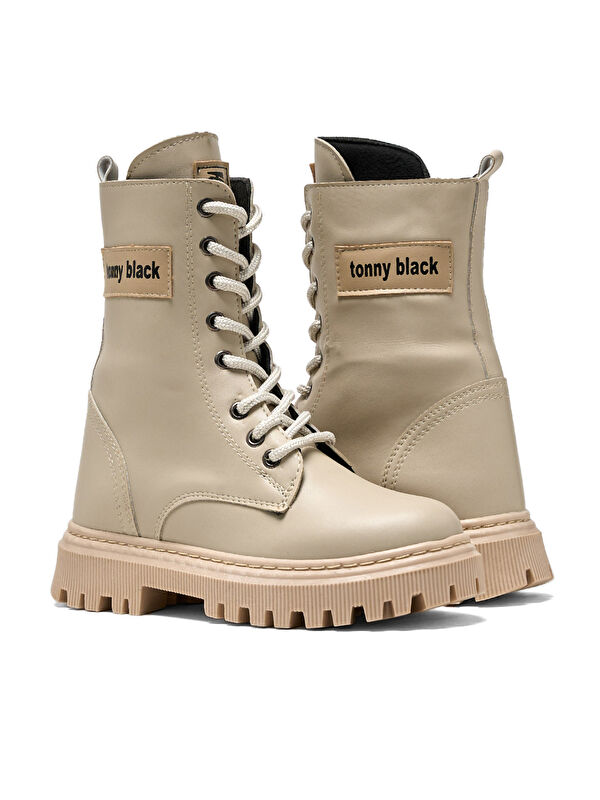 Kız Çocuk Bej Termo Taban Önü Bağcıklı Uzun Bot - Görsel 6