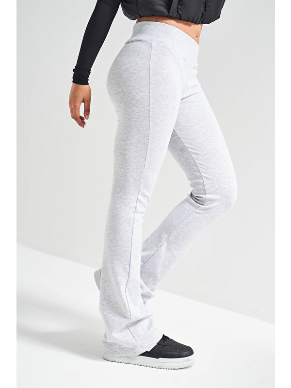 It's Basic Kadın Gri Melanj Renk s5-107 Slim Fit Süper Esnek Kumaş Flare Fit Pantolon