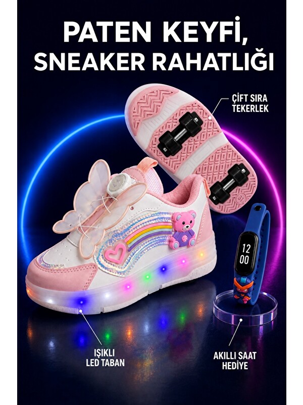 Muggo COLOURFUL Çocuk Işıklı Patenli Tekerlekli Sneaker Spor Ayakkabı