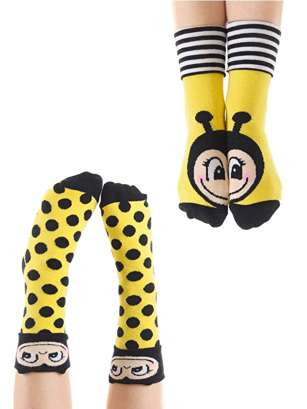 Denokids Arı Kız Çocuk Sarı Soket Çorap 2 Çift Takım