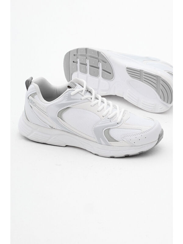 Unisex Beyaz Gümüş Rahat Kalıp Faylon Taban Bağcıklı Spor Ayakkabı - Görsel 5