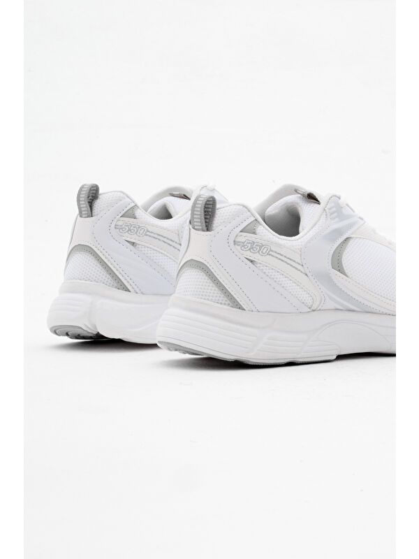 Unisex Beyaz Gümüş Rahat Kalıp Faylon Taban Bağcıklı Spor Ayakkabı - Görsel 6