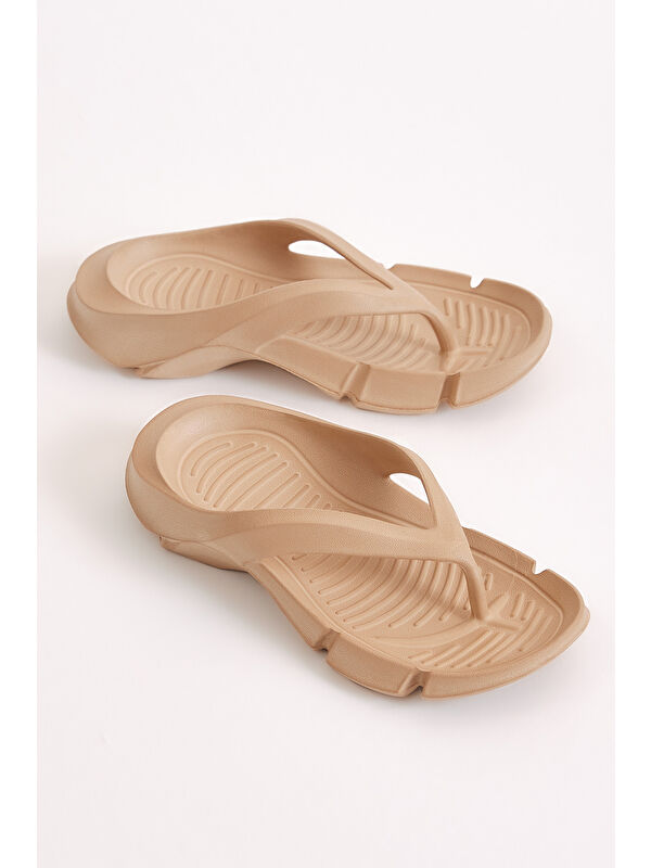 Kadın Krem Kalın Tabanlı Parmak Arası Eva Terlik - Görsel 4