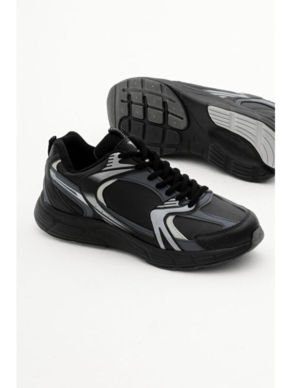 Unisex Siyah Füme Cilt Rahat Kalıp Faylon Taban Bağcıklı Spor Ayakkabı - Görsel 5