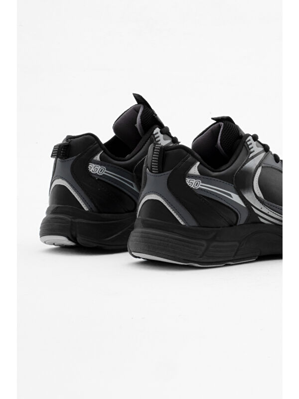 Unisex Siyah Füme Cilt Rahat Kalıp Faylon Taban Bağcıklı Spor Ayakkabı - Görsel 6