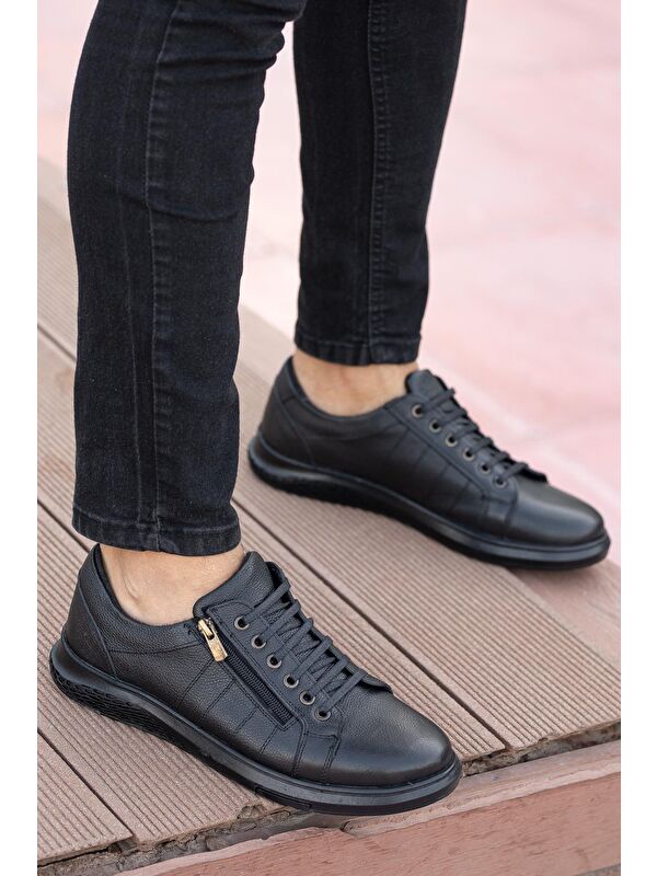 D262 Günlük Ortopedik Hakiki Deri Erkek Ayakkabı Siyah - Görsel 4