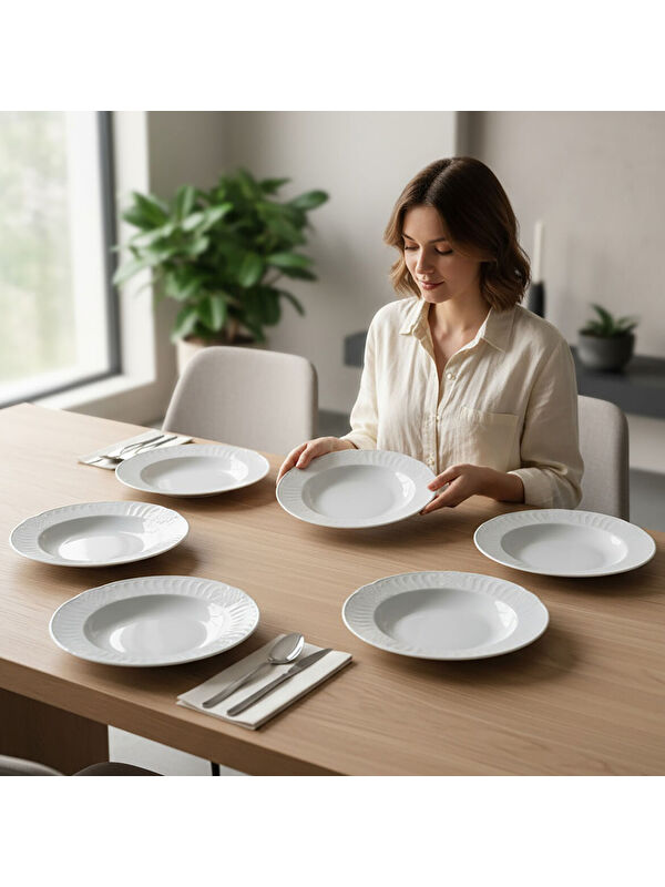 GÜRAL PORSELEN Sembol 6 Parça 22 cm Çukur Yemek Tabağı