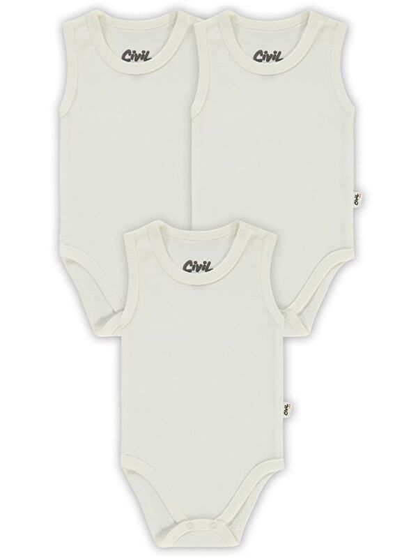 Civil Baby Düz Sıfır Kol 3 lü Çıtçıtlı Badi
