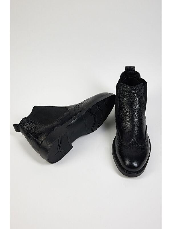 Erkek Siyah Rahat Kalıp Desenli Hakiki Deri Lastikli Bot - Görsel 4