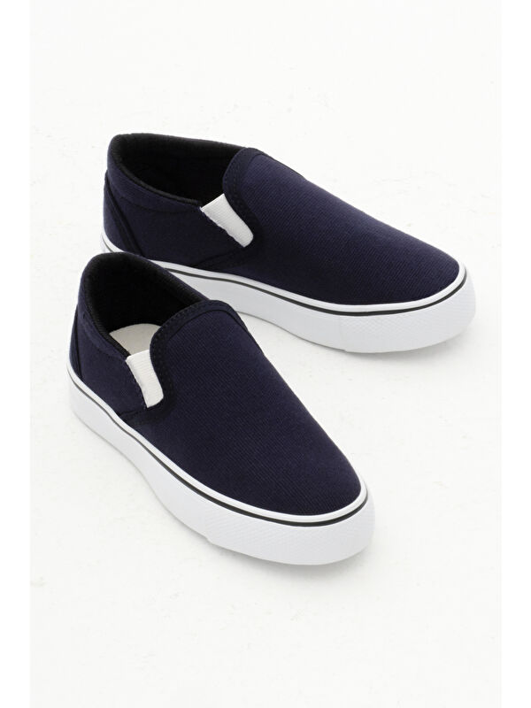 Çocuk Unisex Lacivert Kauçuk Taban Keten Lastikli Spor Ayakkabı - Görsel 4